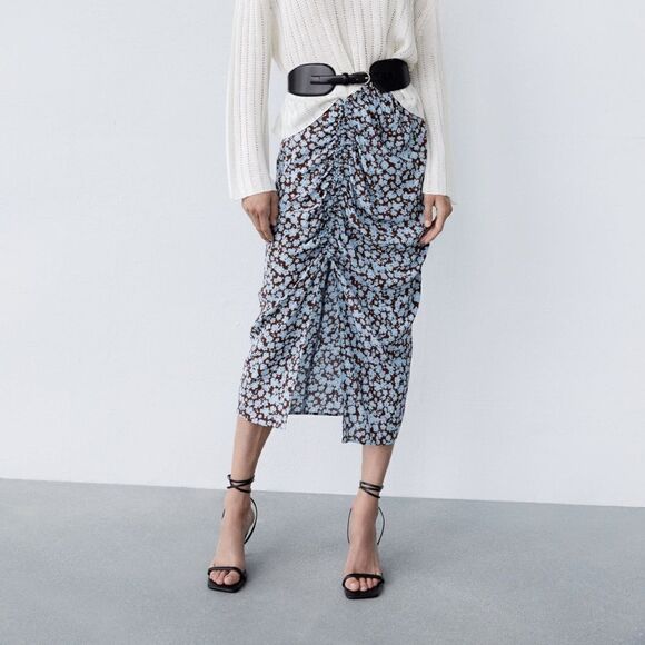 Zara DRAPED FLORAL PRINT SKIRT - Picture 8 of 8
